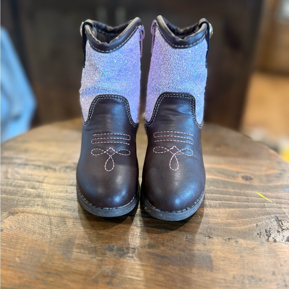Girls Glitter Pink and Brown Boots